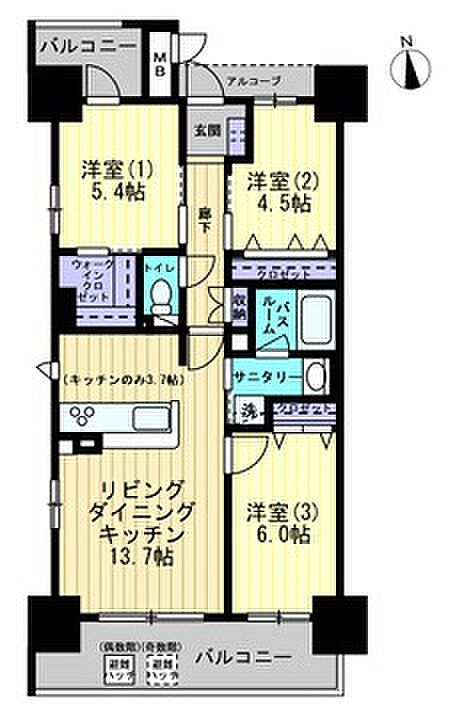 アルファライフ高知中央公園(3LDK) 5階の間取り図