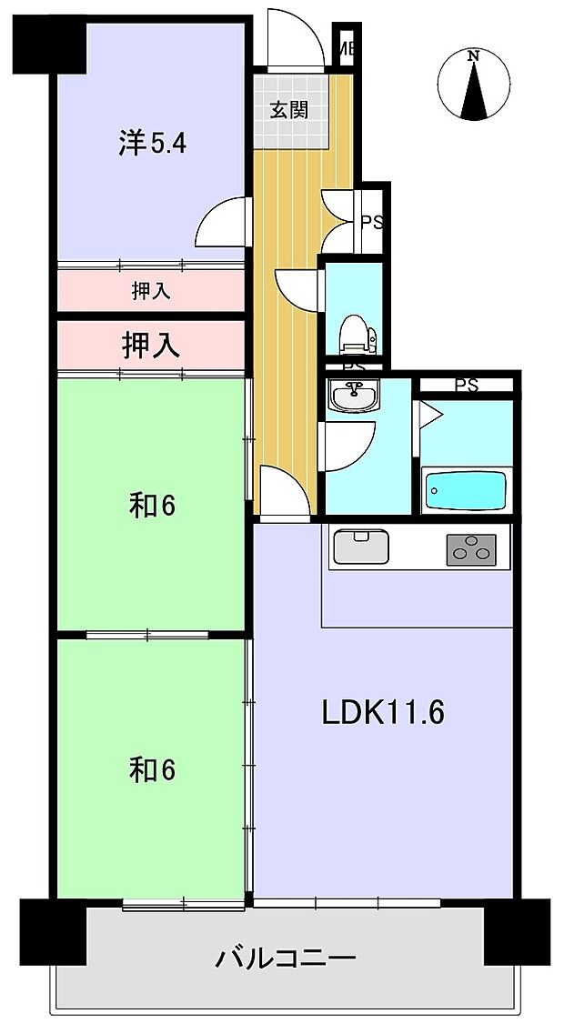 アーネスト能茶山(3LDK) 11階の内観