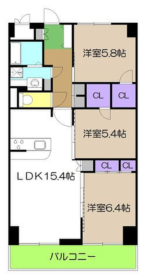 鏡川コーポB棟(3LDK) 4階の間取り図