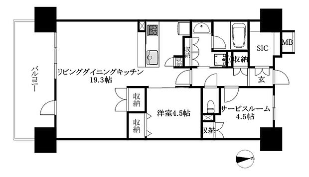 レーベン松山一番町　ＴＨＥ　ＴＯＷＥＲ(1SLDK) 19階の間取り図