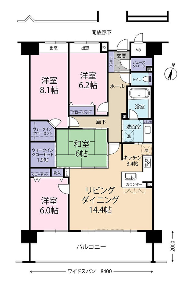 ポレスターブロードシティ南宮崎(4SLDK) 2階/2Fの間取り図