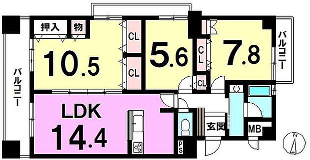 アーサー堀川リベックス(3LDK) 4階の間取り図