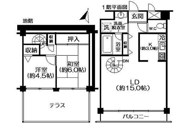 ライオンズマンション熱海伊豆山(2LDK) 1階/102の間取り図
