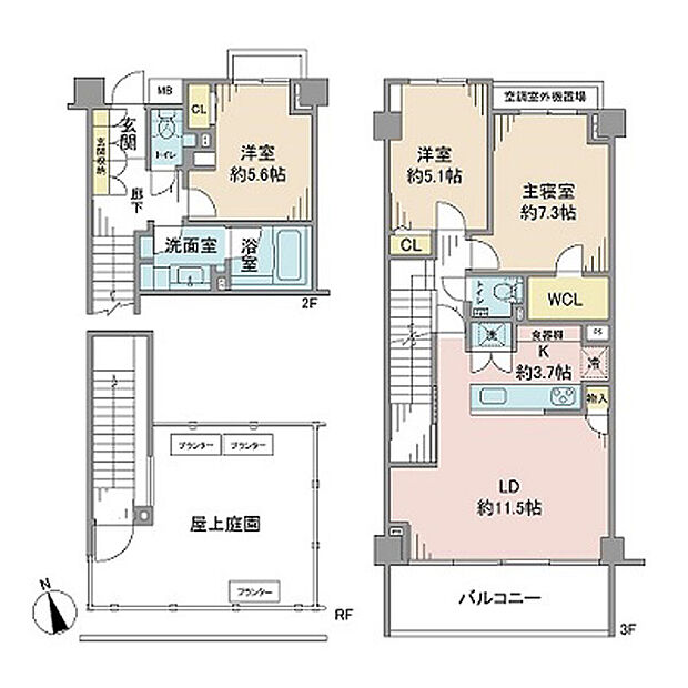 ユーロハイツ仲町台(3LDK) 2階の間取り図