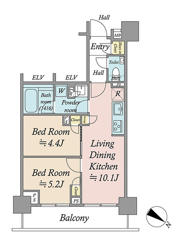 2ＬＤＫ・45.79ｍ2で2部屋が独立しているため、寝室・テレワークスペースとして2か所利用可能！