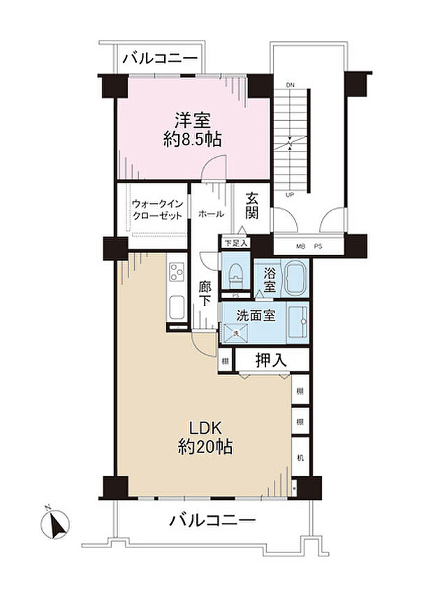 戸塚ハイライズ(1LDK) 8階の間取り図