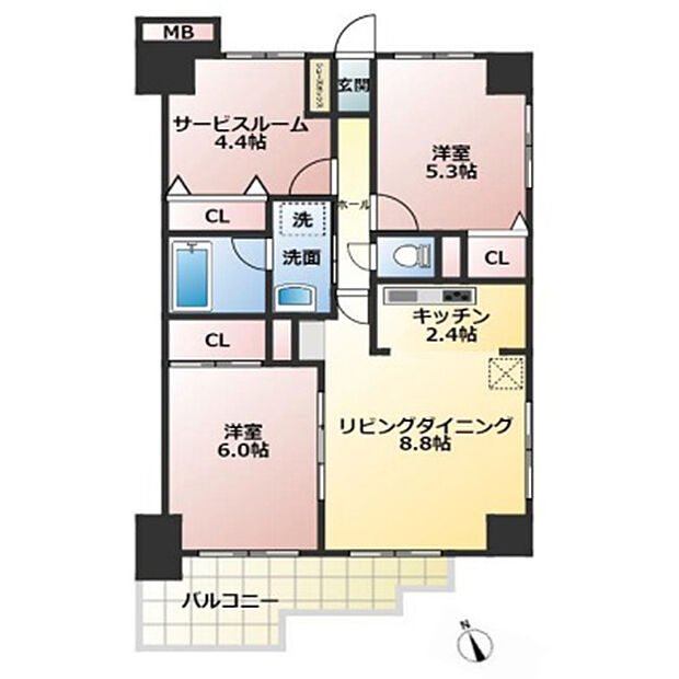 グレイスコート船橋(2SLDK) 3階の間取り図