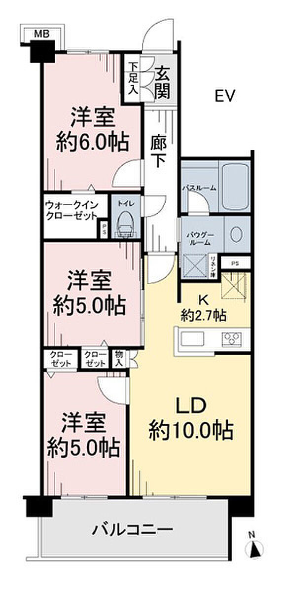 パレステージ松戸上本郷(3LDK) 2階の間取り図