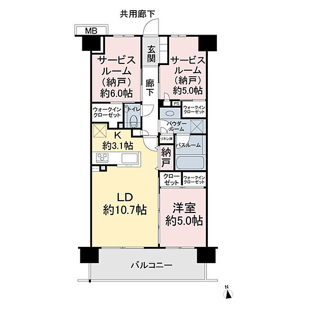 エクセレントシティ新松戸グラン(1LDK) 2階の間取り図