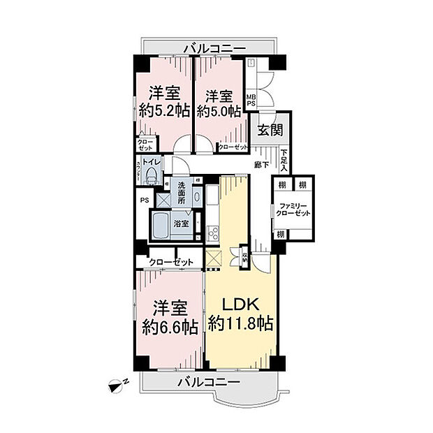 サンライトパストラル壱番街Ｃ棟(3LDK) 12階の間取り図