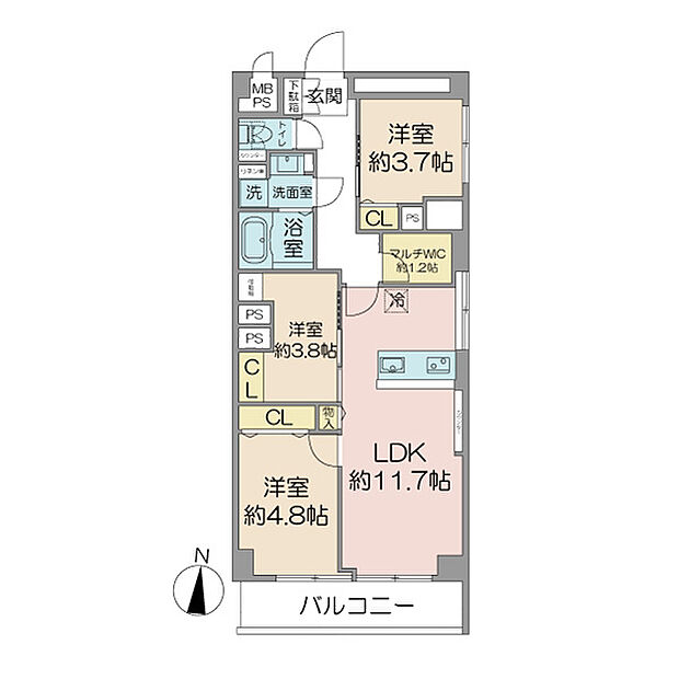 小金井ハイツ(3LDK) 3階の間取り図
