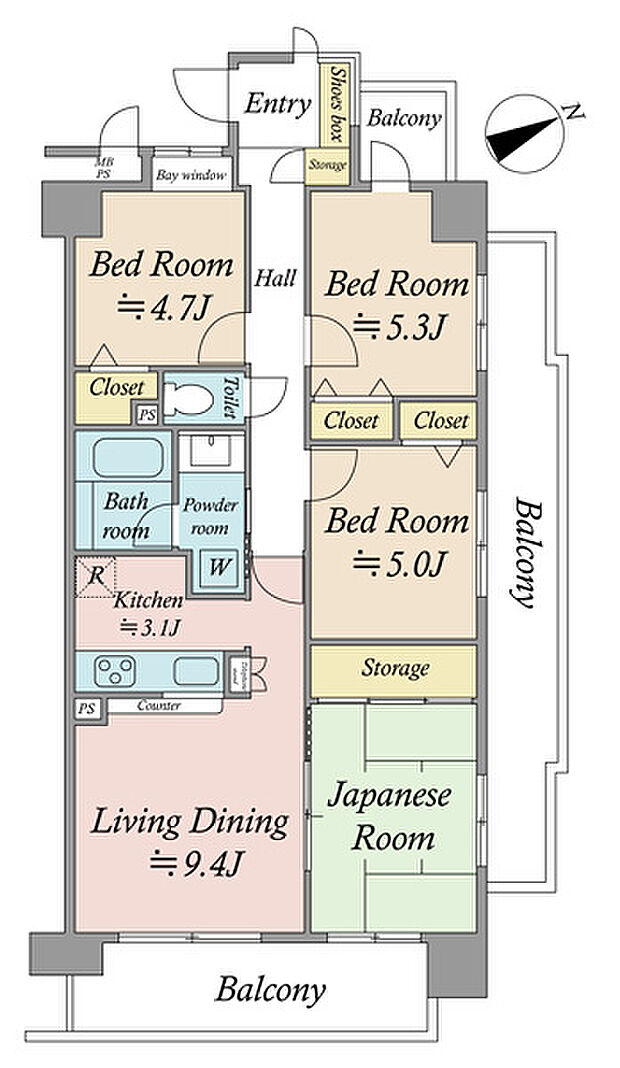 ライオンズガーデンシティ平井(4LDK) 5階の間取り図