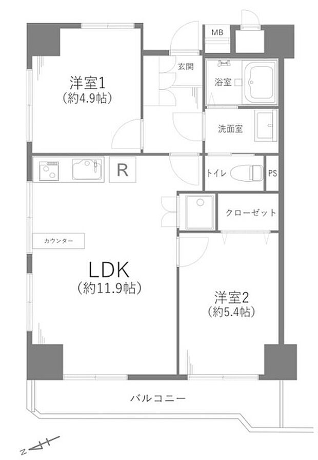 ライオンズマンション墨田(2LDK) 4階の間取り図