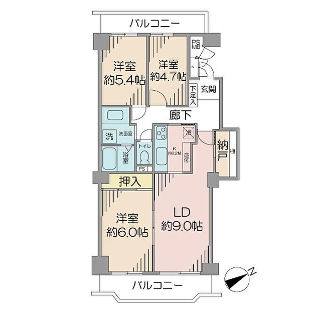 幕張ファミールハイツ3号棟(3LDK) 3階の内観