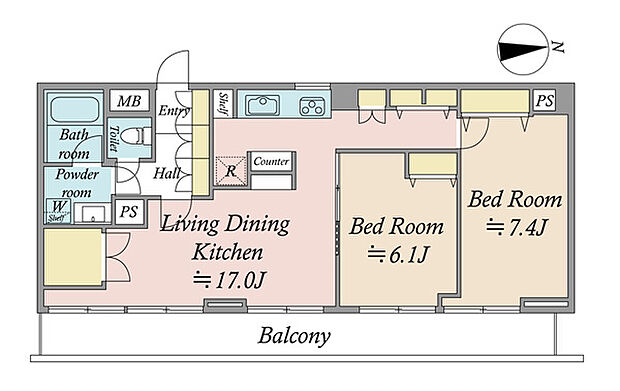 第23宮庭マンション(2LDK) 10階の間取り図
