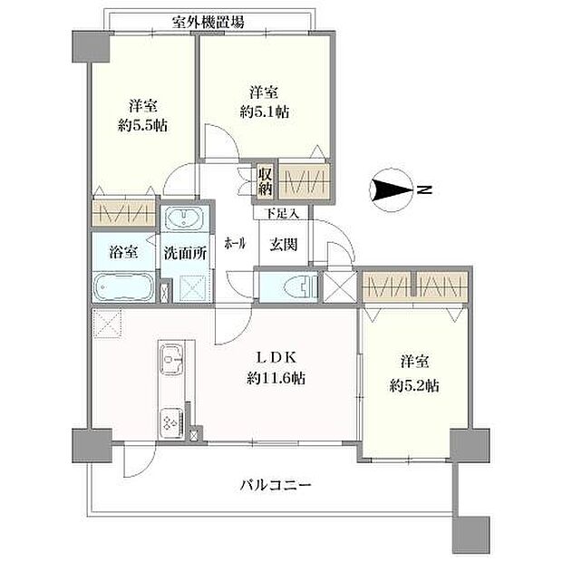 ライフフィールドハイム高槻弐番館(3LDK) 1階の間取り図