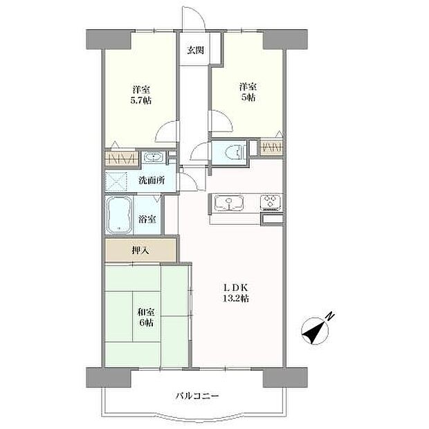 ロイヤルコート豊中参番館(3LDK) 6階の間取り図