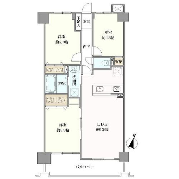アンピール第五新室見(3LDK) 4階の間取り図