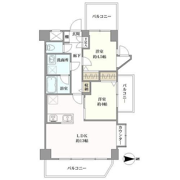 武蔵小杉ダイヤモンドマンション(2LDK) 2階の間取り図