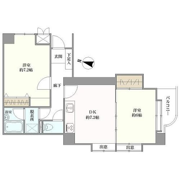 ライオンズマンション筑紫丘(2DK) 4階の間取り図
