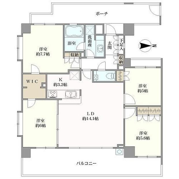 サンクタス戸塚ラフィーネ(4LDK) 5階の間取り図