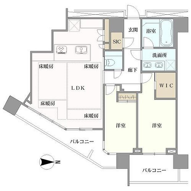 グランドメゾン白金の杜ザ・タワー(2LDK) 21階の間取り図