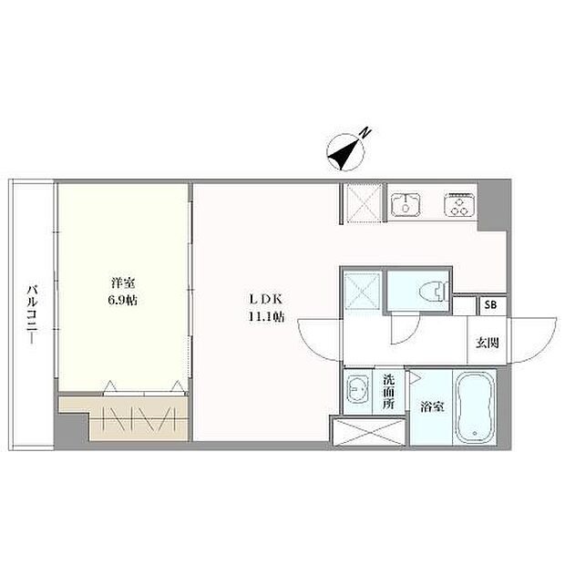 サンパークマンション千代田(1LDK) 7階の間取り図