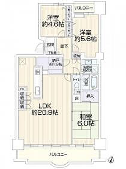 ライフ・イン・サーラ(3LDK) 6階の間取り図