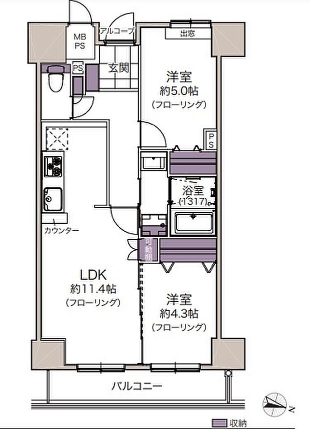 ファミールタワープラザ岡山(2LDK) 4階の間取り図
