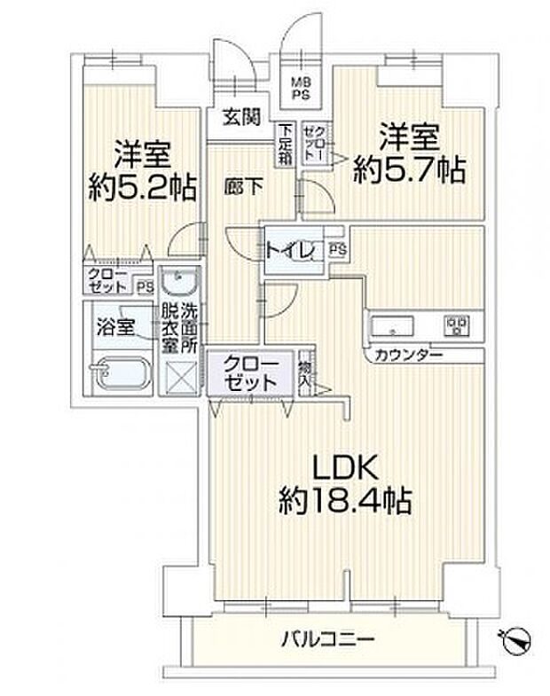 ファミールタワープラザ岡山(2LDK) 6階の間取り図