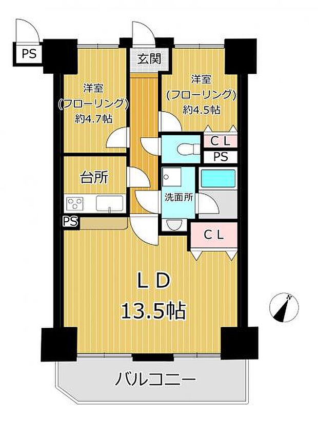 ライオンズマンション函館湯の川(2LDK) 6階の内観