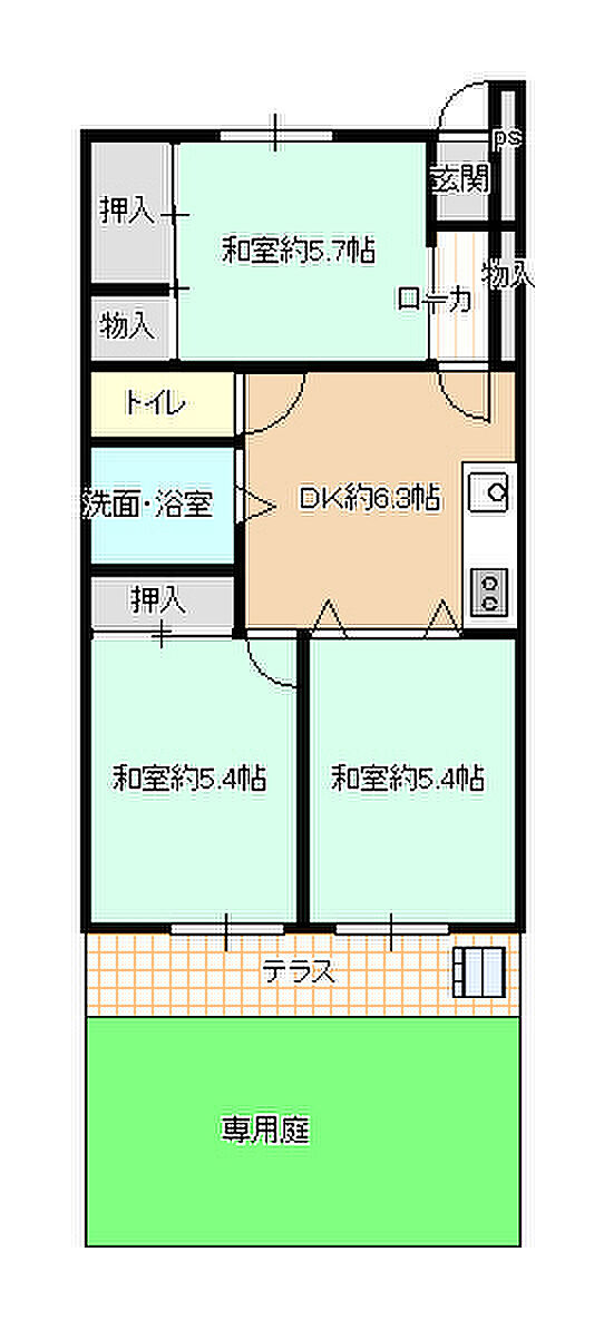 武蔵野サンハイツ東伏見パート2(3DK) 1階の間取り図