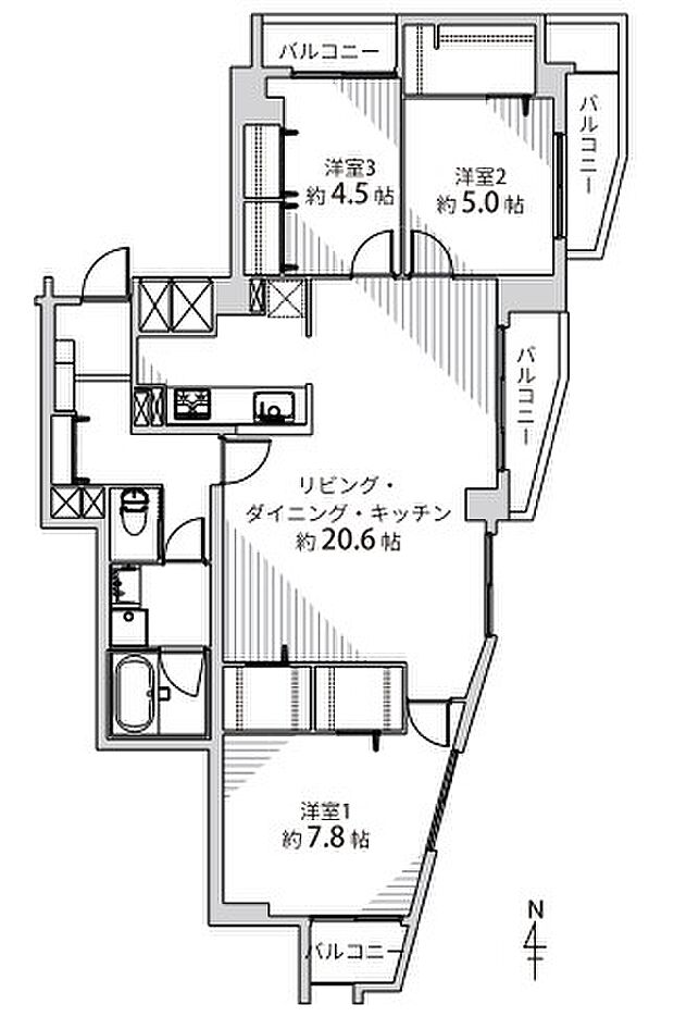 庄内コーポラス　A棟(3LDK) 12階の間取り図