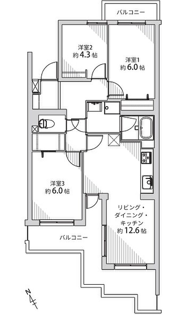 ライオンズマンション菅田(3LDK) 2階の間取り図