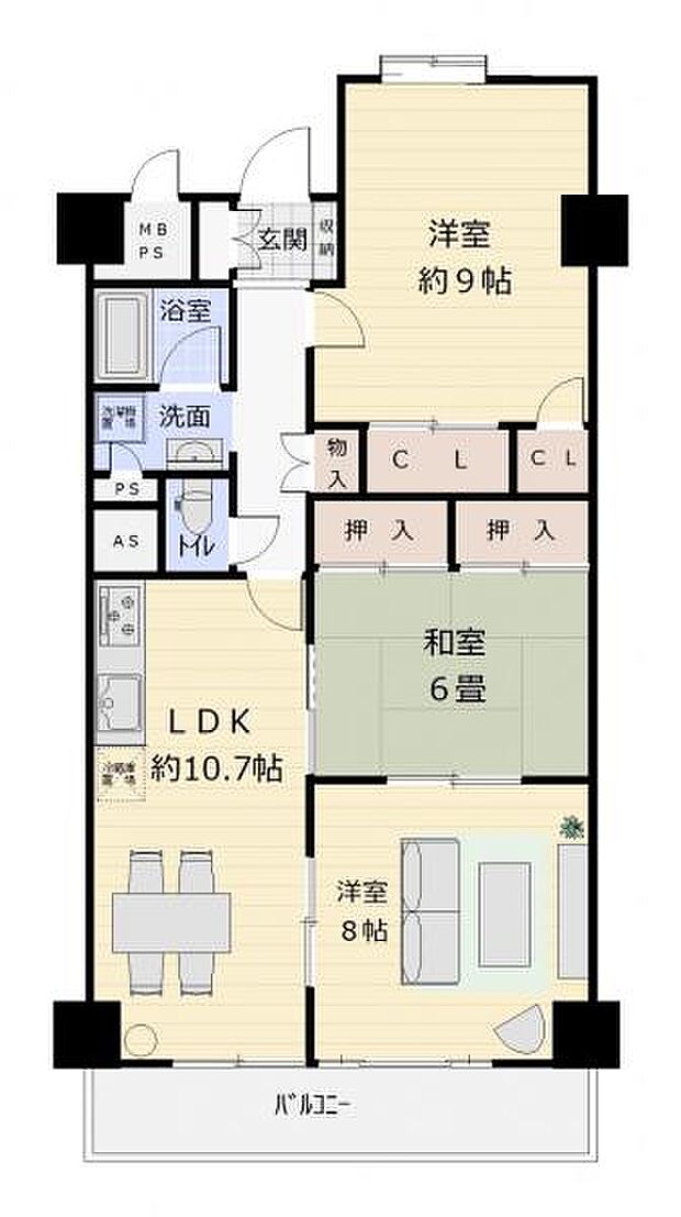 瑞穂センチュリーマンション(3LDK) 3階の間取り図