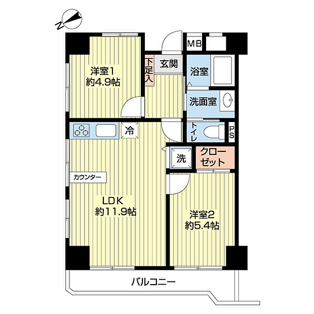 ライオンズマンション墨田(2LDK) 4階/0414の間取り図