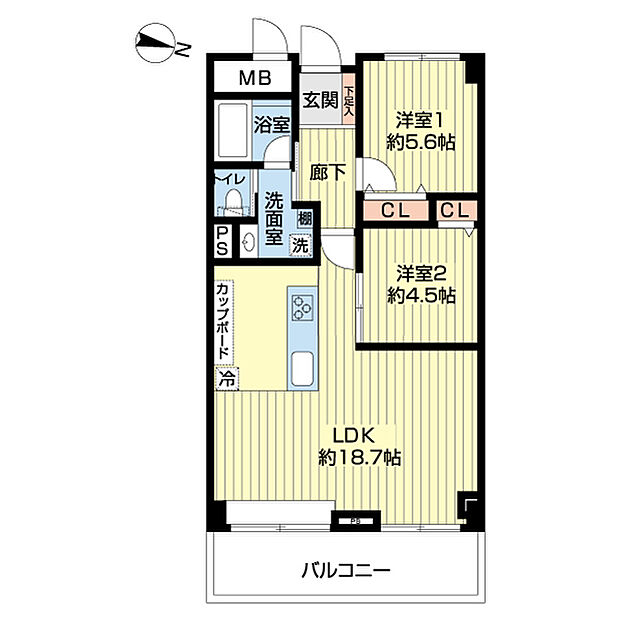 多摩川ハウス(2LDK) 5階/0521の間取り図