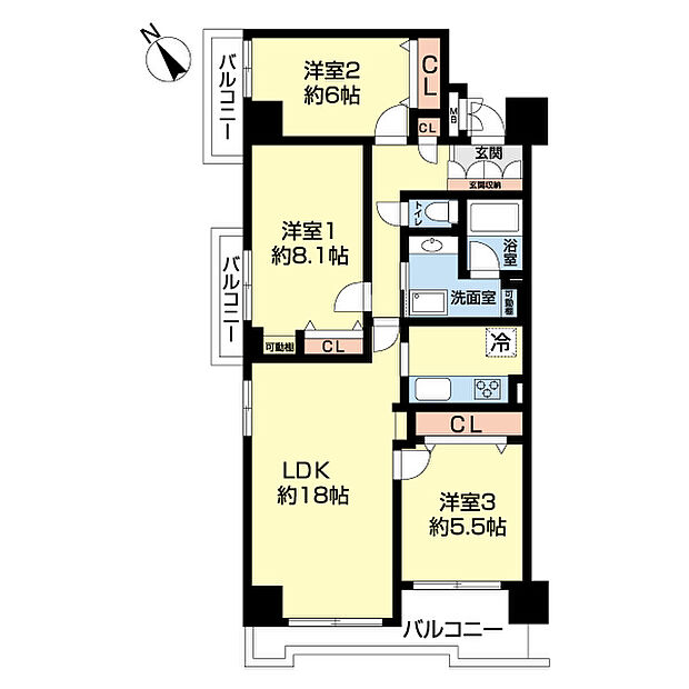 コスモ綱島ヴィルマージュ(3LDK) 5階/0501の間取り図