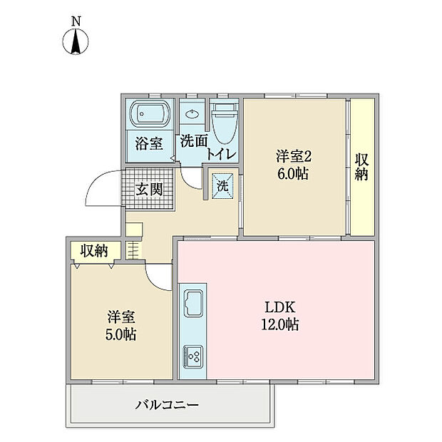 藤の台団地(2LDK) 5階の間取り図