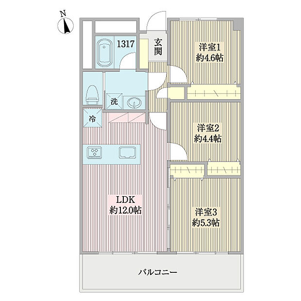 宇喜田住宅(3LDK) 8階の間取り図