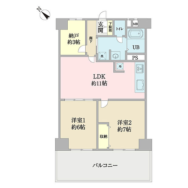 市川行徳住宅(2SLDK) 3階の間取り図