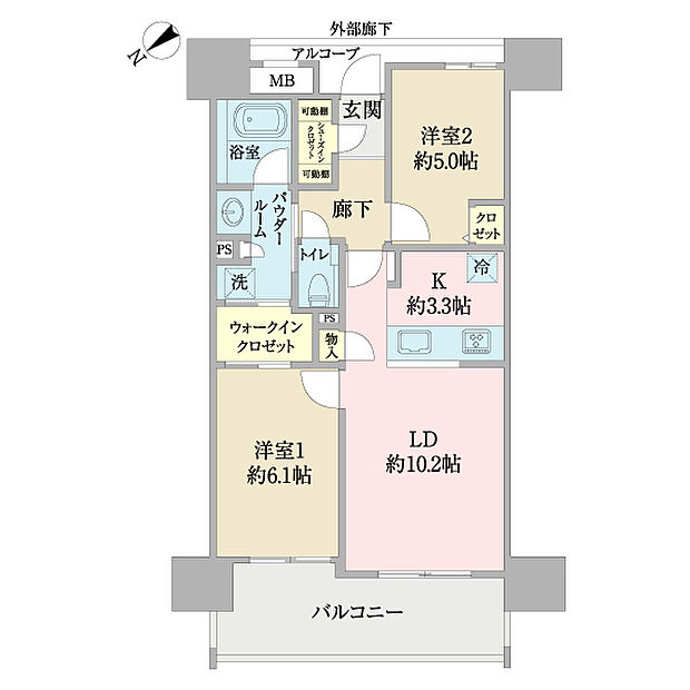 ザ・ファインタワー浦添城間(2LDK) 3階の間取り図