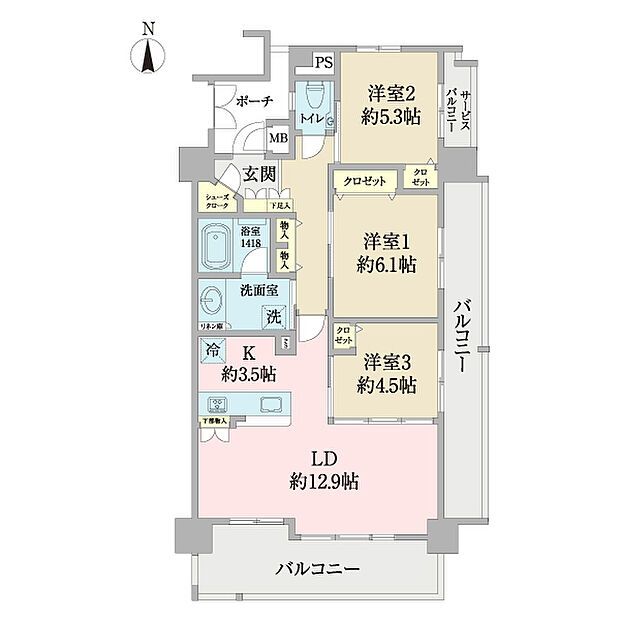 ブランシエラ那覇古波蔵アーバンフロント(3LDK) 7階の間取り図