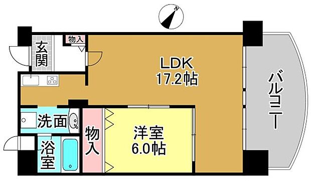 間取り　1LDK　LDK17.2帖　1部屋　洋室6.0帖　1部屋