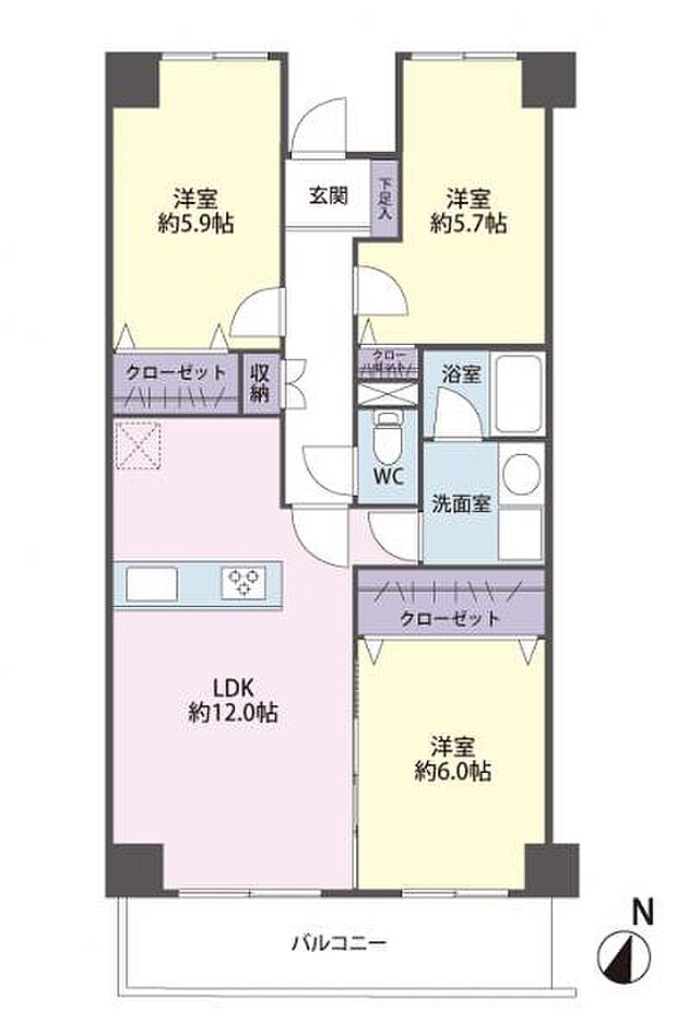 ワコーレ入間II(3LDK) 4階の間取り図