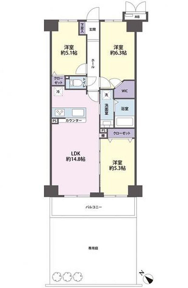 メイツ川越南大塚(3LDK) 1階の間取り図