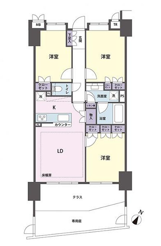 サンデュエル川越マークスクエア(3LDK) 1階の間取り図