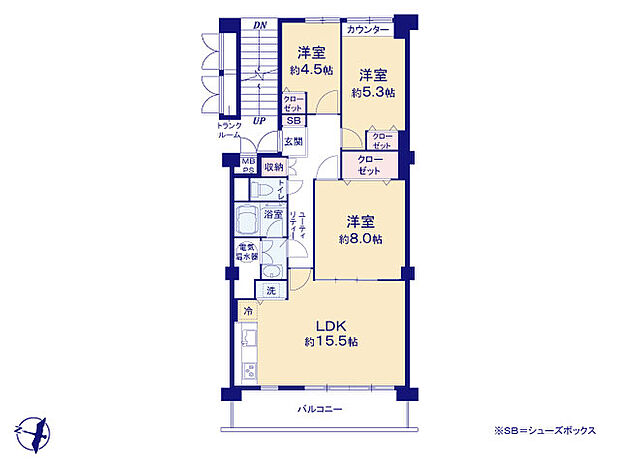 恒陽狭山マンション(3LDK) 1階の間取り図