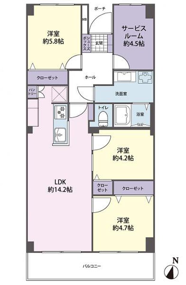 所沢パークハイツマンション(3SLDK) 8階の間取り図