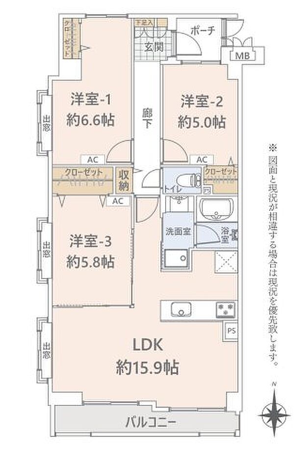 コスモ戸田ピアハイツ(3LDK) 9階の間取り図